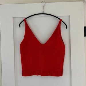 Zara Poppy Red Crpped Cotton Knit Tank - Size Small